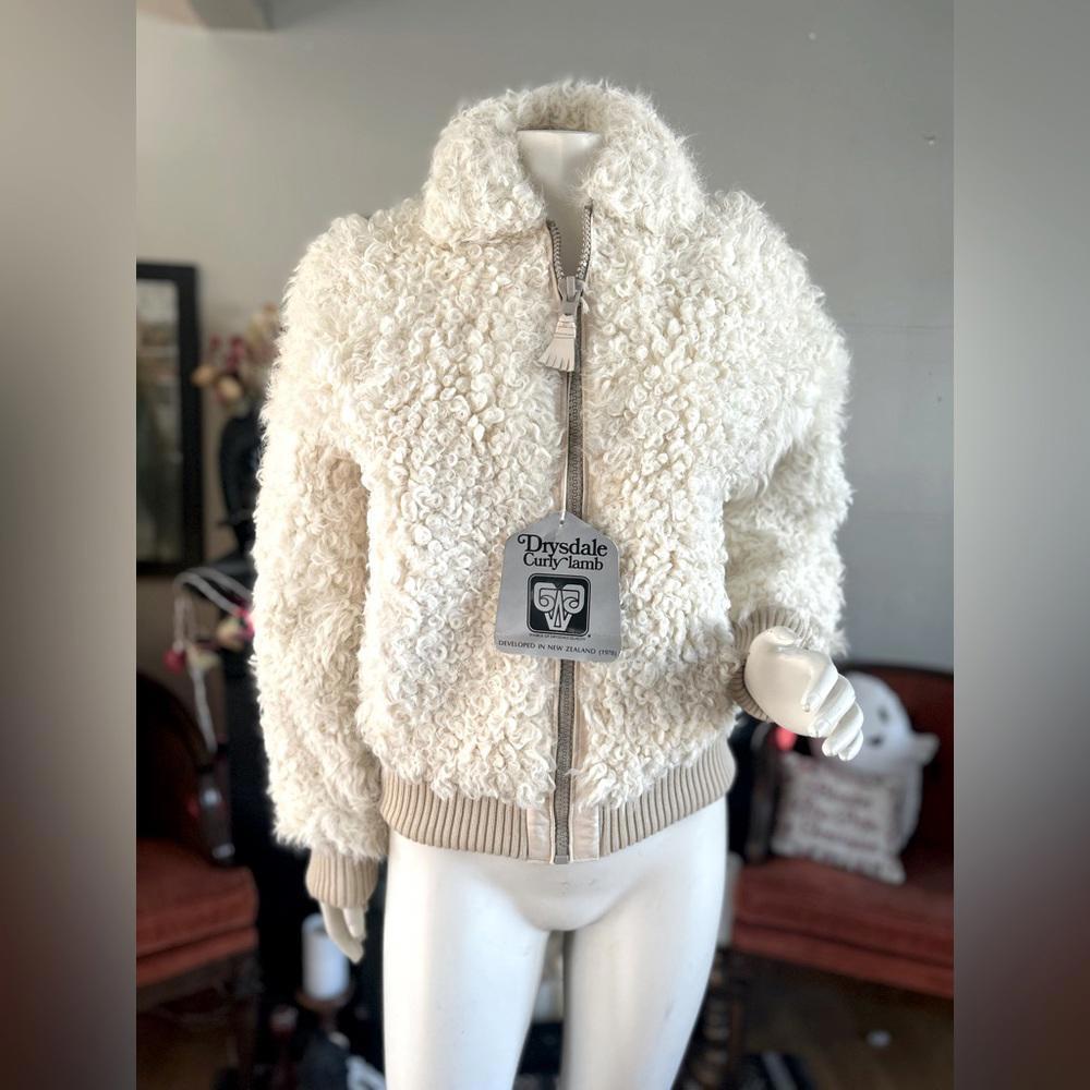 1970s BNWT Drysdale Curly Lamb Cream Jacket bomber style vintage